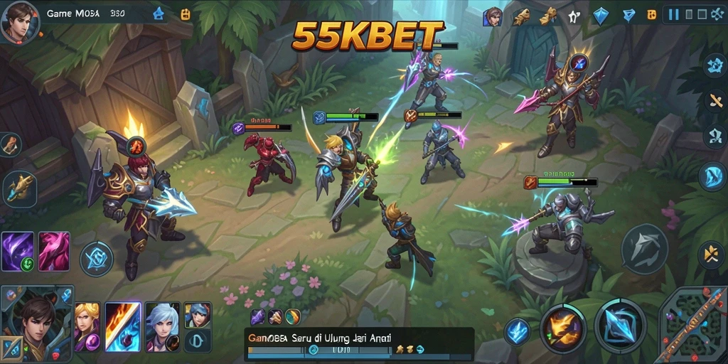 Screenshot gameplay MOBA 55KBET yang mendebarkan.