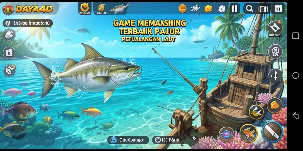 Screenshot gameplay DAYA4D dengan pemain menangkap ikan besar.
