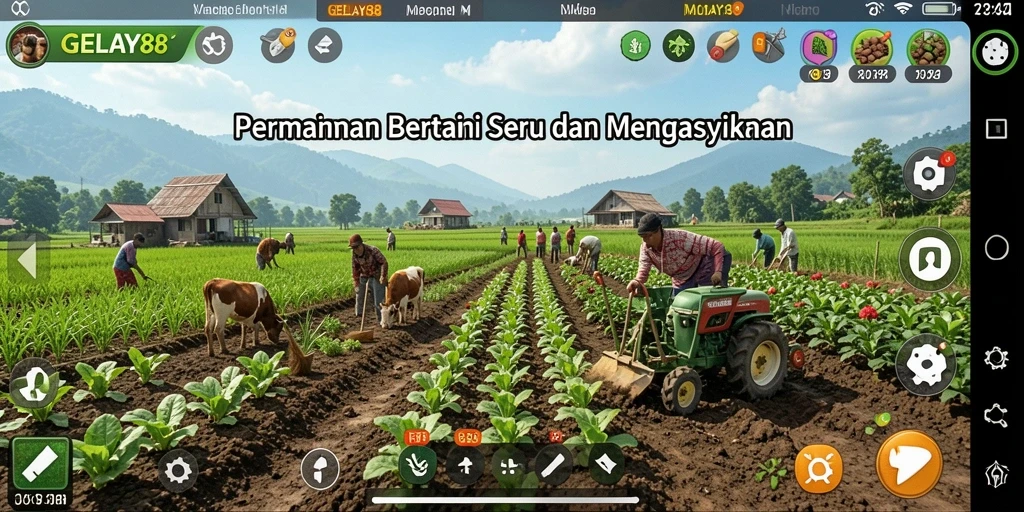 Screenshot gameplay <strong>GELAY88</strong> menunjukkan aktivitas bertani yang seru dan interaktif.