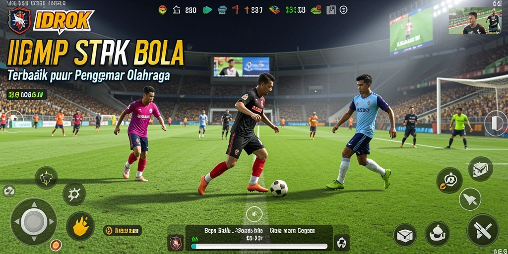 Tampilan seru gameplay IDROK yang menunjukkan aksi sepak bola.