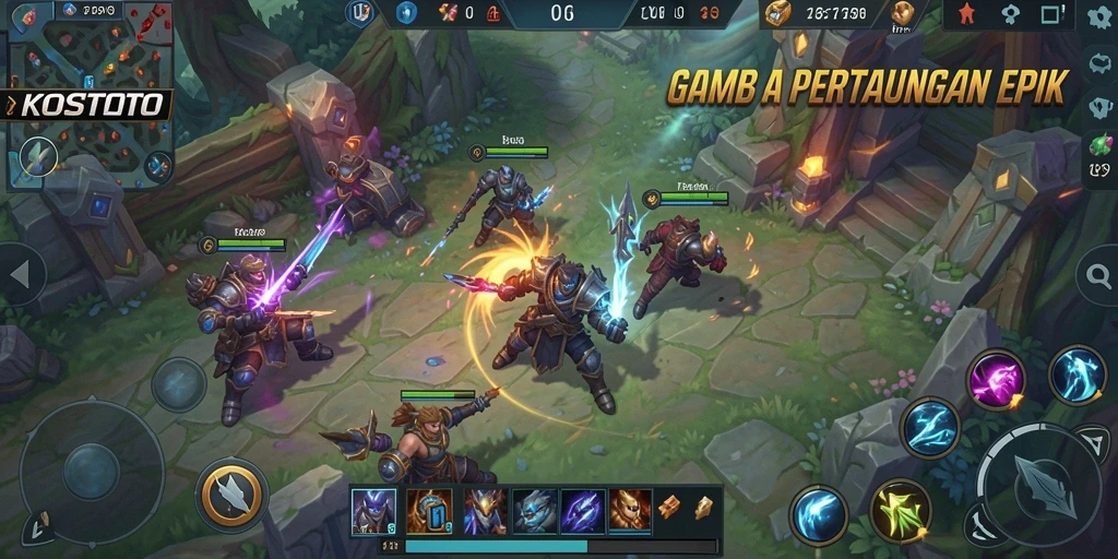 Screenshot gameplay KOSTOTO menampilkan aksi seru pertarungan tim.