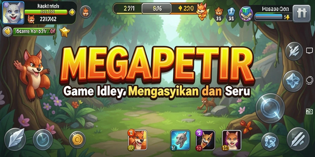 Tampilan gameplay MEGAPETIR dengan karakter dan sumber daya yang menarik.