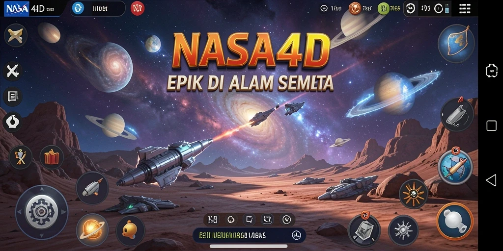 Screenshot gameplay <strong>NASA4D</strong> menunjukkan pertempuran seru di galaksi.