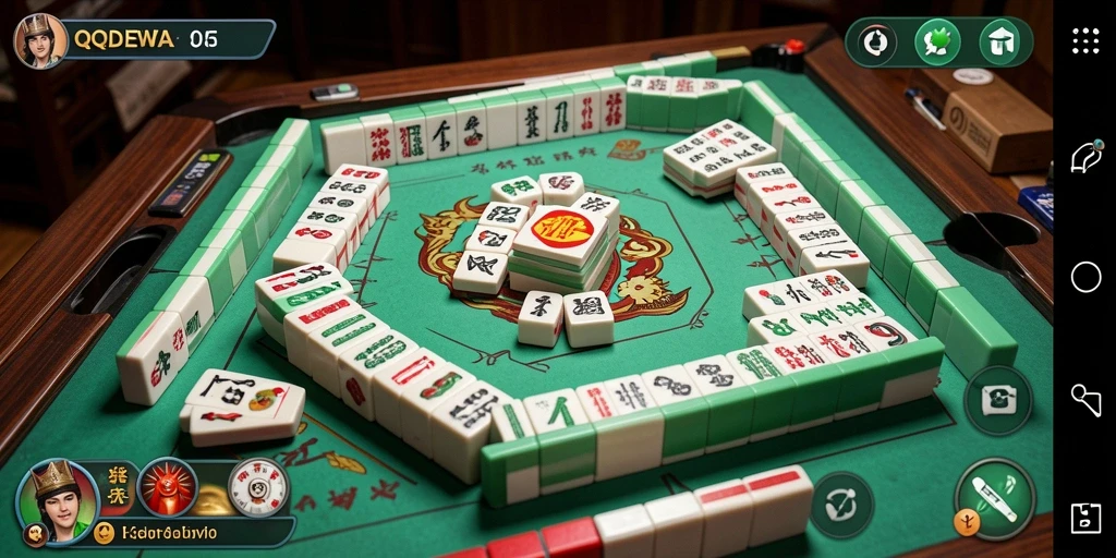 Screenshot menampilkan permainan Mahjong yang sedang berlangsung dengan ubin berwarna-warni.